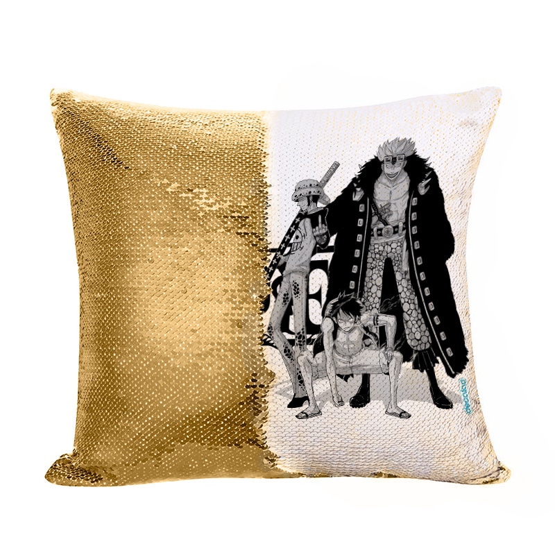 مخدة سحرية مع الحشوة لون ذهبي بتصميم لاو ولوفي ون بيس مخدة سحرية مع الحشوة لون ذهبي بتصميم لاو ولوفي ون بيس