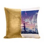 مخدة سحرية مع الحشوة لون ذهبي بتصميم لحظه اللقاء انمي أسمك