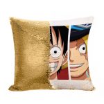 مخدة سحرية مع الحشوة لون ذهبي بتصميم لوفي وشقيقاه ون بيس