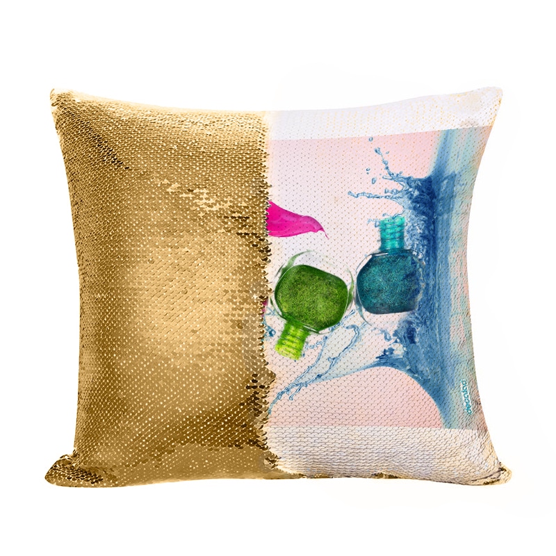مخدة سحرية مع الحشوة لون ذهبي بتصميم مناكير مخدة سحرية مع الحشوة لون ذهبي بتصميم مناكير