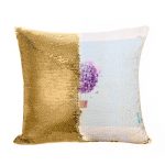 مخدة سحرية مع الحشوة لون ذهبي بتصميم منطاد بالورد