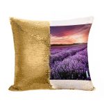 مخدة سحرية مع الحشوة لون ذهبي بتصميم ورود بنفسجيه