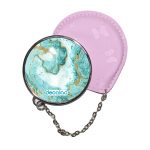 مرآة جيب جلد  دائرية  بتصميم أزرق ذهبي