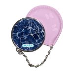 مرآة جيب جلد  دائرية  بتصميم أزرق وأبيض