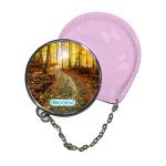 مرآة جيب جلد  دائرية  بتصميم أوراق الخريف