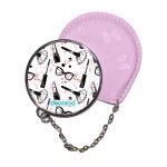 مرآة جيب جلد  دائرية  بتصميم ادوات المكياج والموضة