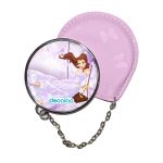 مرآة جيب جلد  دائرية  بتصميم الاميرة بيلا بفستان لامع