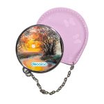 مرآة جيب جلد  دائرية  بتصميم انعكاس الغروب