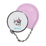 مرآة جيب جلد  دائرية  بتصميم جمجمه بقبعه