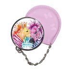 مرآة جيب جلد  دائرية  بتصميم حمار وحشي ملون