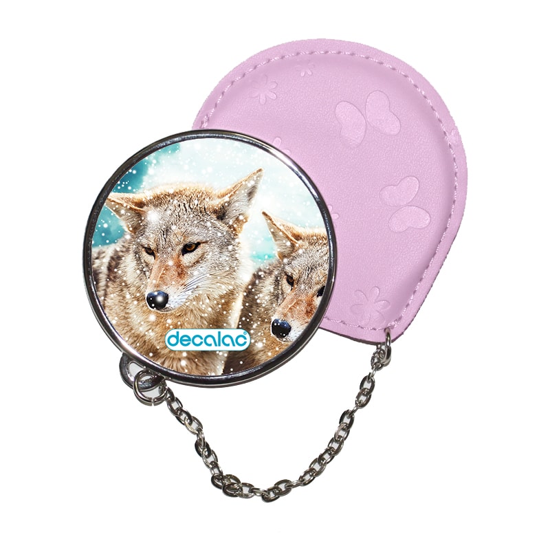 مرآة جيب جلد  دائرية  بتصميم ذئب مرآة جيب جلد  دائرية  بتصميم ذئب