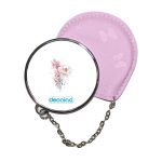 مرآة جيب جلد  دائرية  بتصميم رسمه ورده