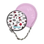 مرآة جيب جلد  دائرية  بتصميم رسومات يابانيه