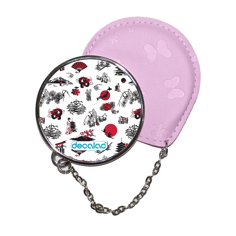 مرآة جيب جلد  دائرية  بتصميم رسومات يابانيه مرآة جيب جلد  دائرية  بتصميم رسومات يابانيه