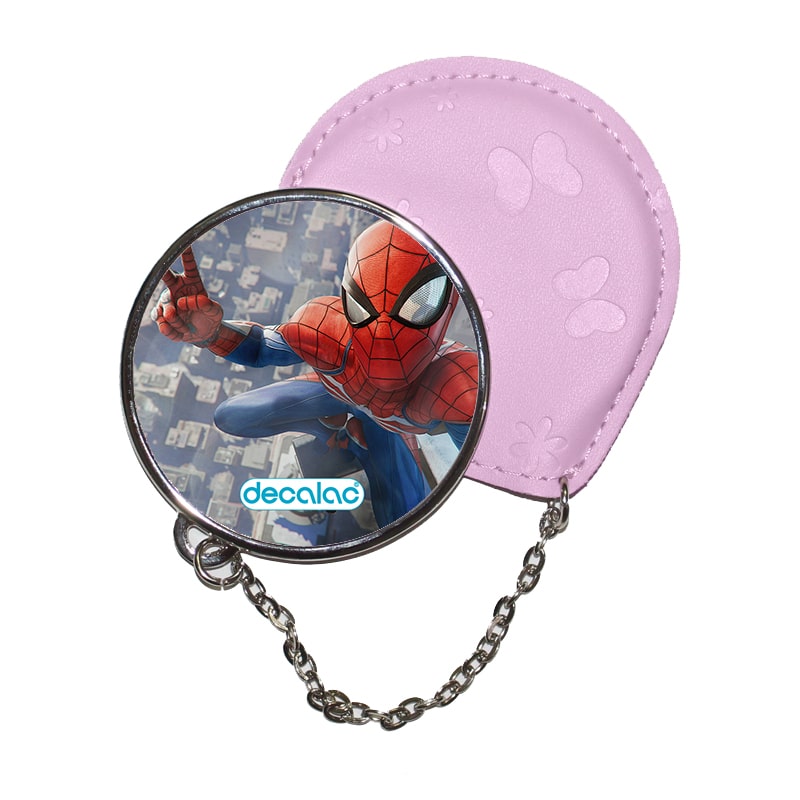 مرآة جيب جلد  دائرية  بتصميم سبايدر مان اعلى البرج مرآة جيب جلد  دائرية  بتصميم سبايدر مان اعلى البرج