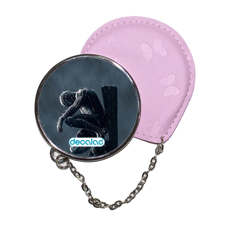 مرآة جيب جلد  دائرية  بتصميم سبايدر مان الاسود مرآة جيب جلد  دائرية  بتصميم سبايدر مان الاسود