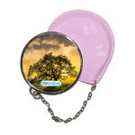 مرآة جيب جلد  دائرية  بتصميم شجره الغروب