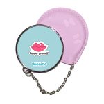 مرآة جيب جلد  دائرية  بتصميم شفاه جذابه