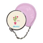 مرآة جيب جلد  دائرية  بتصميم صبار رسم