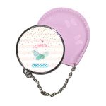 مرآة جيب جلد  دائرية  بتصميم طائر الفلامنجو