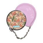 مرآة جيب جلد  دائرية  بتصميم طائر الفلامنجو