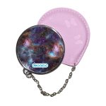 مرآة جيب جلد  دائرية  بتصميم فضاء بنفسجي