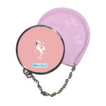 مرآة جيب جلد  دائرية  بتصميم فلامنجو بتاج