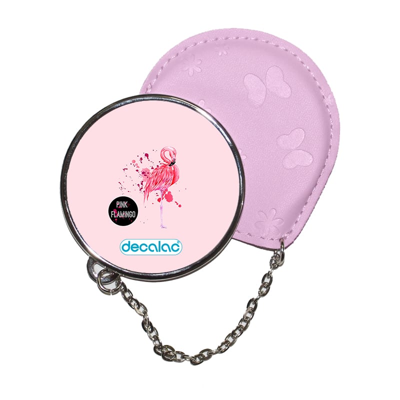 مرآة جيب جلد دائرية بتصميم فلامنجو وردي مرآة جيب جلد دائرية بتصميم فلامنجو وردي