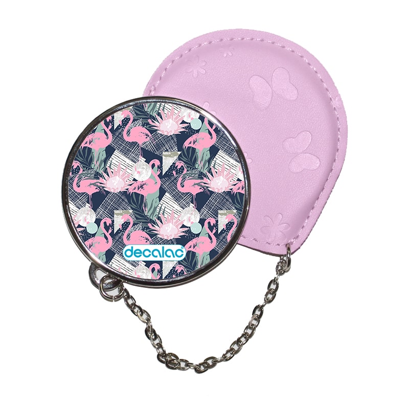 مرآة جيب جلد  دائرية  بتصميم فلامنغو مرآة جيب جلد  دائرية  بتصميم فلامنغو