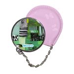 مرآة جيب جلد  دائرية  بتصميم فن تجريدي