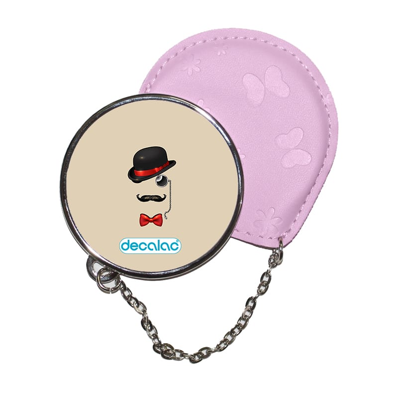 مرآة جيب جلد دائرية بتصميم قبعة وشوارب مرآة جيب جلد دائرية بتصميم قبعة وشوارب