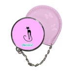 مرآة جيب جلد  دائرية  بتصميم قطه انيقه