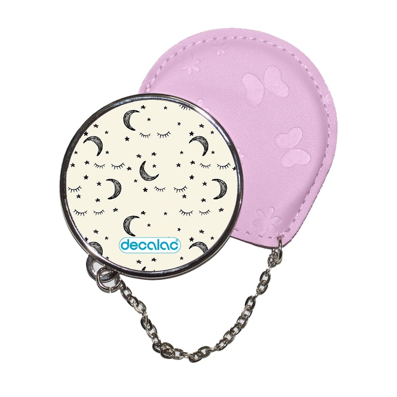 مرآة جيب جلد  دائرية  بتصميم قمر ونجوم مرآة جيب جلد  دائرية  بتصميم قمر ونجوم