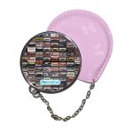 مرآة جيب جلد  دائرية  بتصميم كاسيت موسيقي