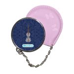 مرآة جيب جلد  دائرية  بتصميم كمان مزخرف