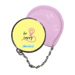 مرآة جيب جلد  دائرية  بتصميم كن سعيد