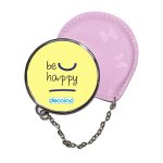 مرآة جيب جلد  دائرية  بتصميم كن سعيد