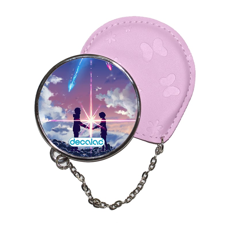 مرآة جيب جلد دائرية بتصميم لحظه اللقاء انمي أسمك مرآة جيب جلد دائرية بتصميم لحظه اللقاء انمي أسمك