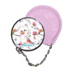 مرآة جيب جلد  دائرية  بتصميم مورد