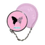 مرآة جيب جلد  دائرية  بتصميم نصف فراشة