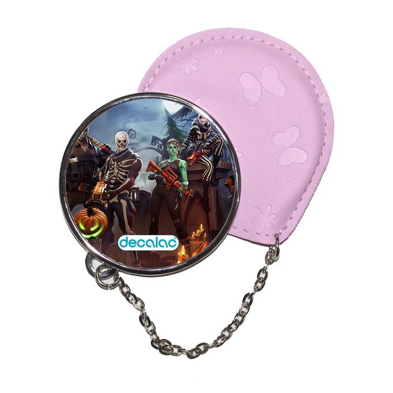 مرآة جيب جلد  دائرية  بتصميم هالوين فورت نايت مرآة جيب جلد  دائرية  بتصميم هالوين فورت نايت