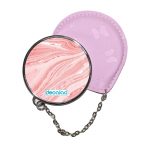 مرآة جيب جلد  دائرية  بتصميم وردي