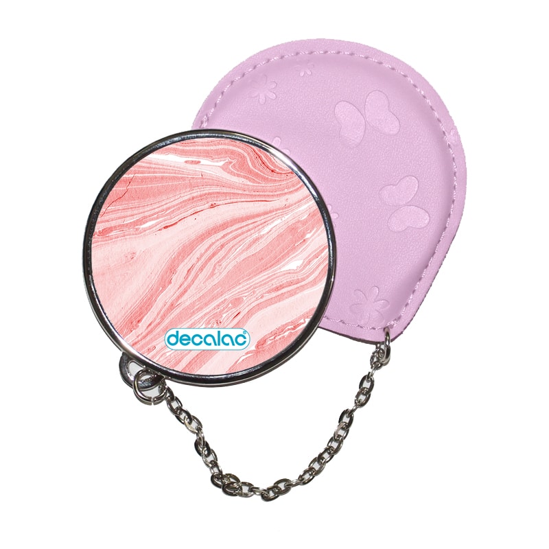 مرآة جيب جلد  دائرية  بتصميم وردي مرآة جيب جلد  دائرية  بتصميم وردي