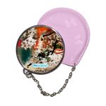 مرآة جيب جلد  دائرية  بتصميم ورود