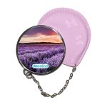 مرآة جيب جلد  دائرية  بتصميم ورود بنفسجيه