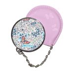 مرآة جيب جلد  دائرية  بتصميم ورود وفراشات