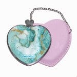 مرآة جيب جلد قلب بتصميم أزرق ذهبي