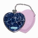 مرآة جيب جلد قلب بتصميم أزرق وأبيض