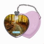 مرآة جيب جلد قلب بتصميم أوراق الخريف