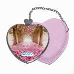 مرآة جيب جلد قلب بتصميم اشجار الساكورا